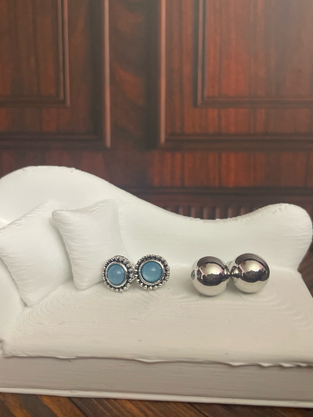 Sterling Silver Blue Cabochon Stud Earrings - Elegant Women's Jewelry